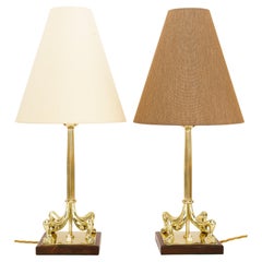 Antique 2 Big Art Deco Table Lamps with Fabric Shades Vienna Around 1920s
