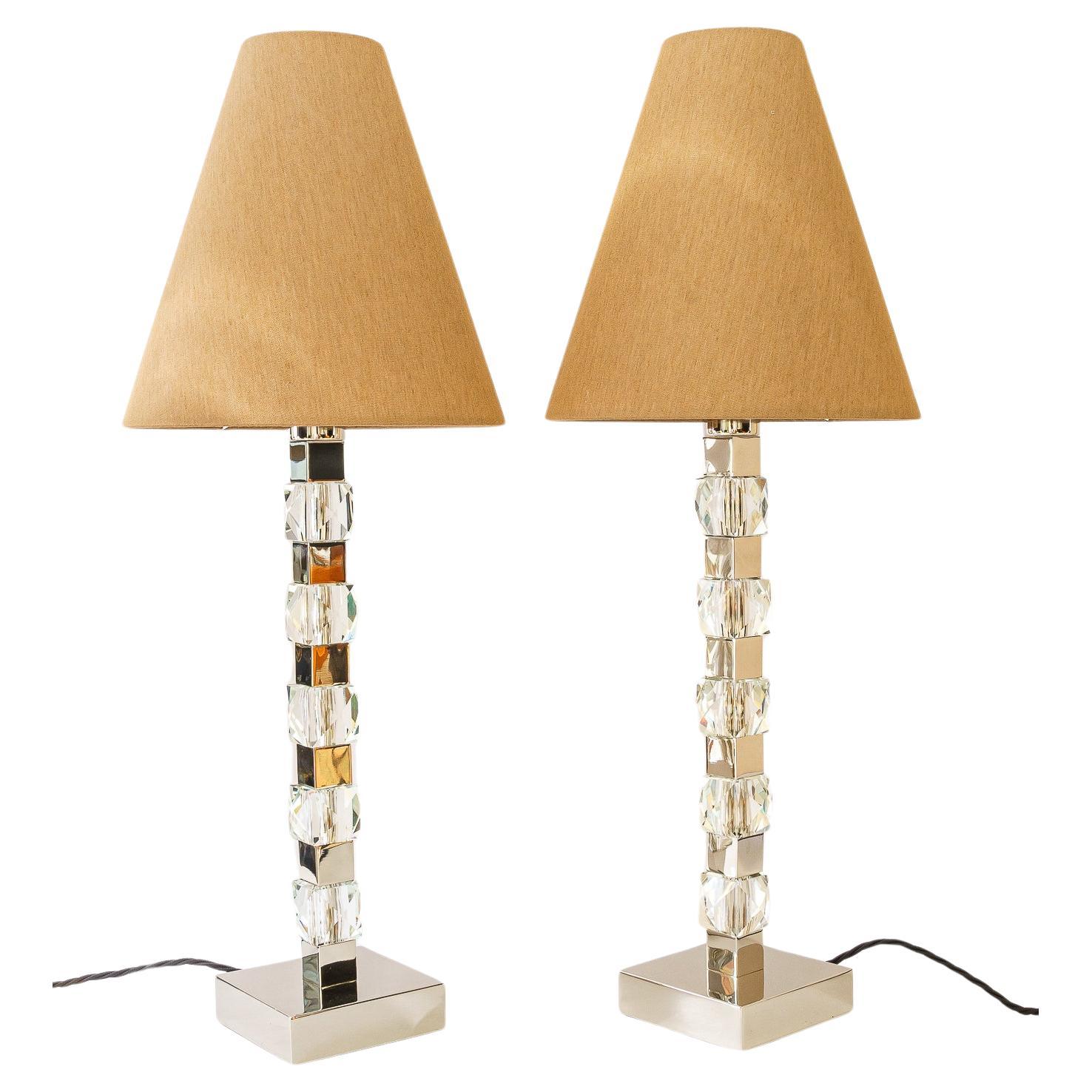 2 Grandes lampes de table Bakalowits en nickel vienne vers les années 1950