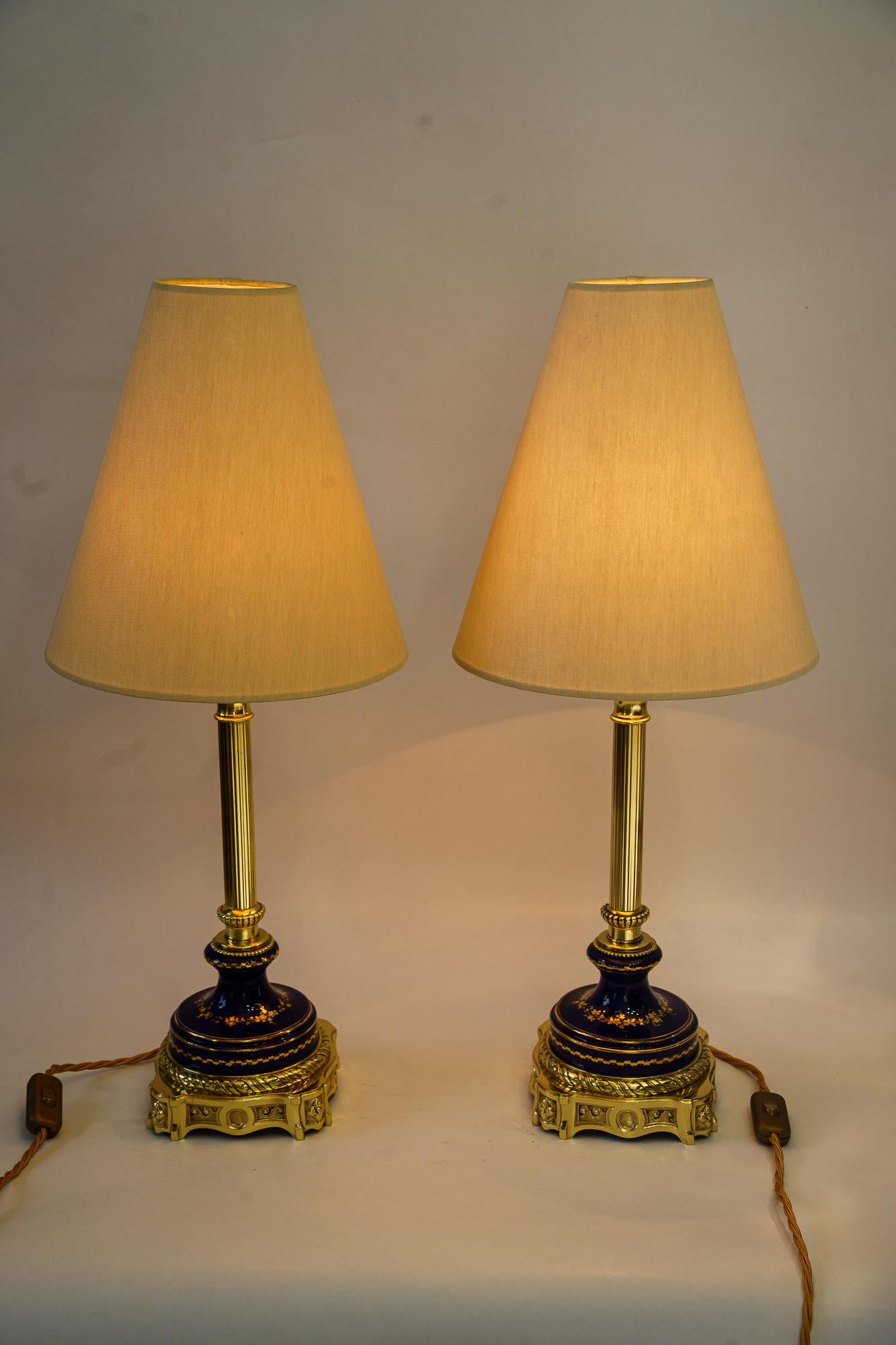 Brass 2 Big Historistic Table lamp vienna around 1890s For Sale