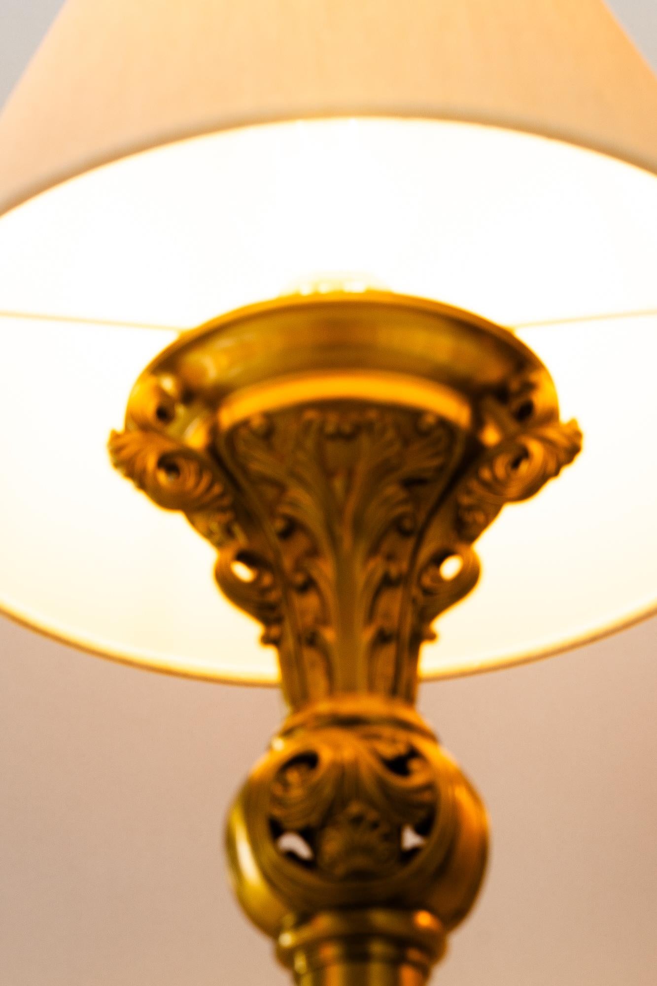 2  big Historistic table lamps with fabric shades around 1890s For Sale 4