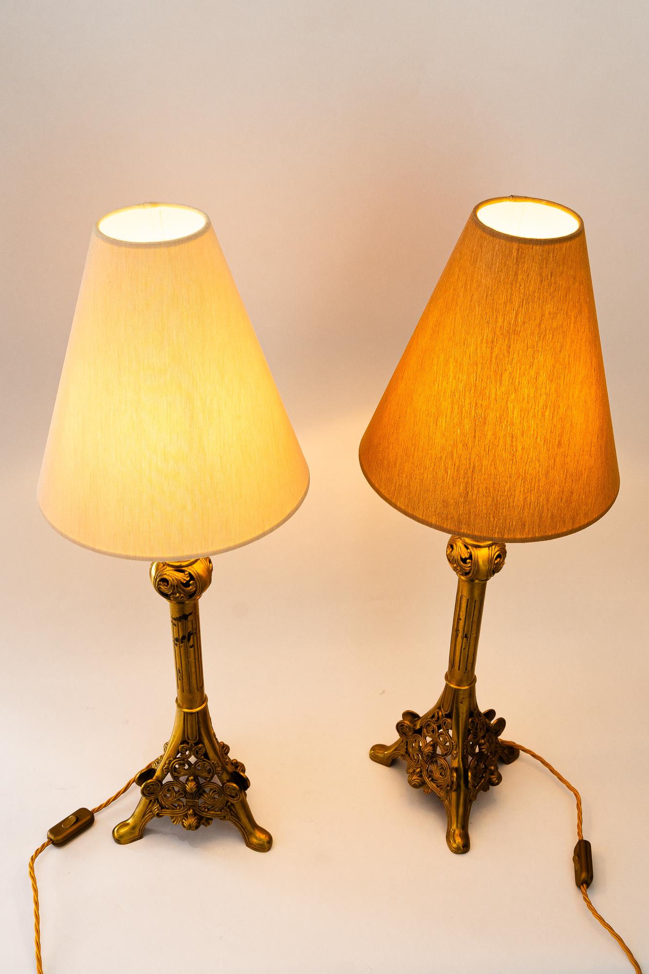 2  big Historistic table lamps with fabric shades around 1890s For Sale 6