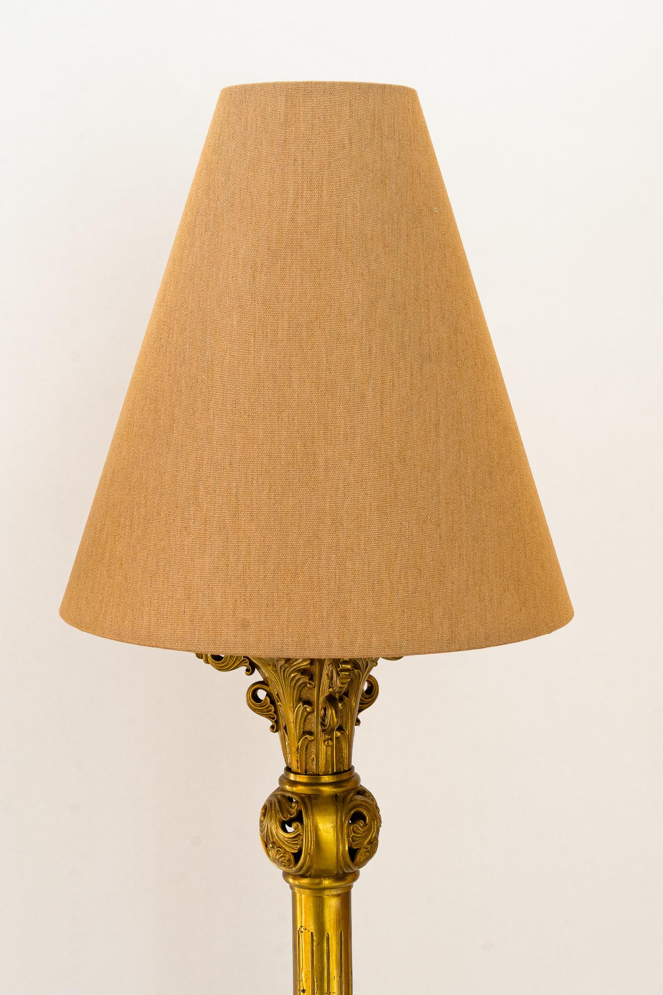 Austrian 2  big Historistic table lamps with fabric shades around 1890s For Sale