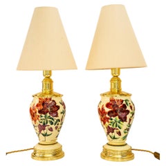 2 big historistic table lamps with fabric shades vienna around 1890s