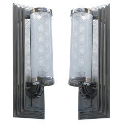 2 Grandes Apliques de Cromo y Cristal, Estilo, Art Decó, Año, 1930, Alemán