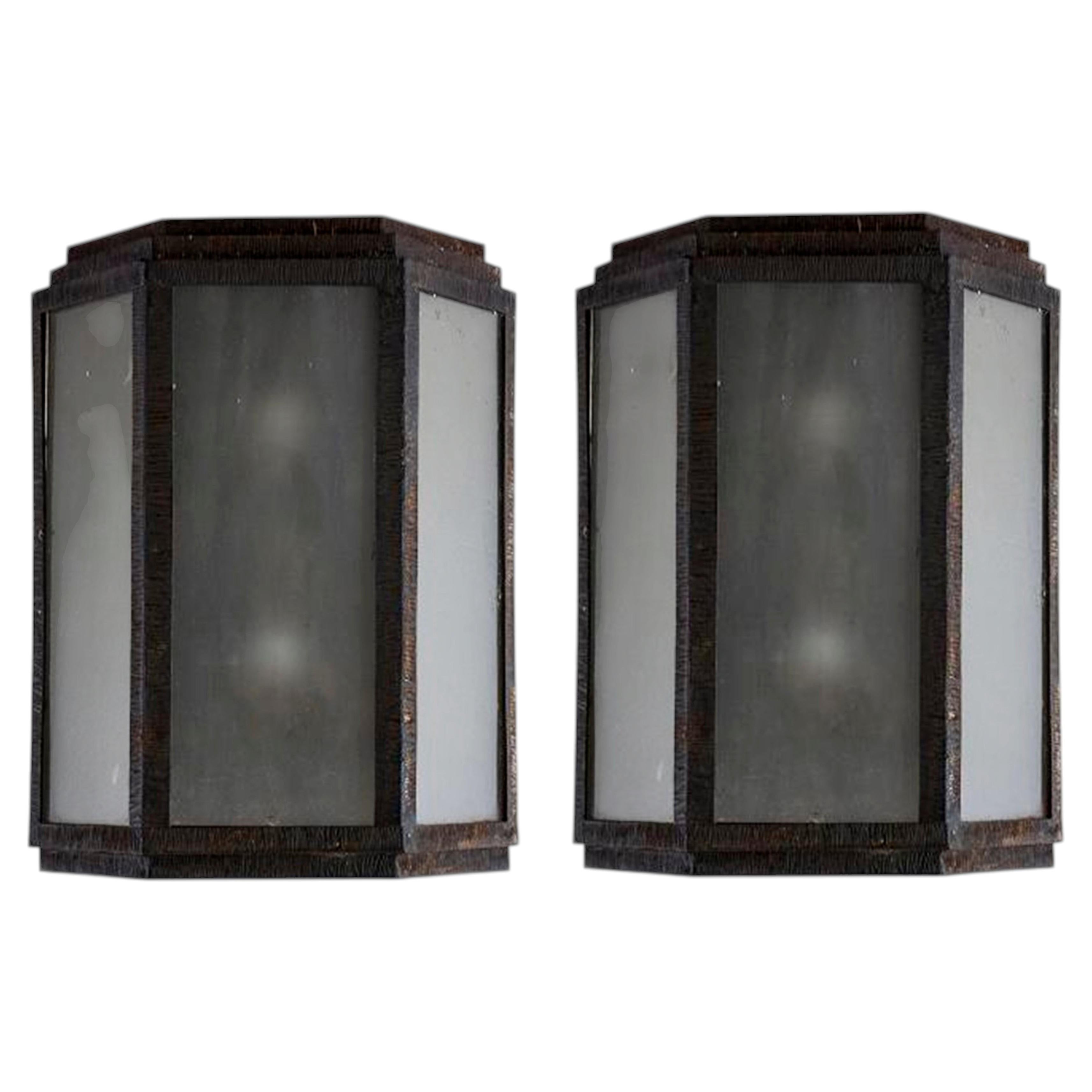 2 Big Sconces in Glass and Iron, Style, Art Deco, Year, 1930, German For Sale