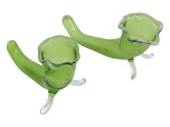 2 Bimini glass flower holder vases and flatware rest, Austria Table Decoration