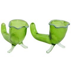 2 Bimini glass flower holder vases and flatware rest, Austria Table Decoration