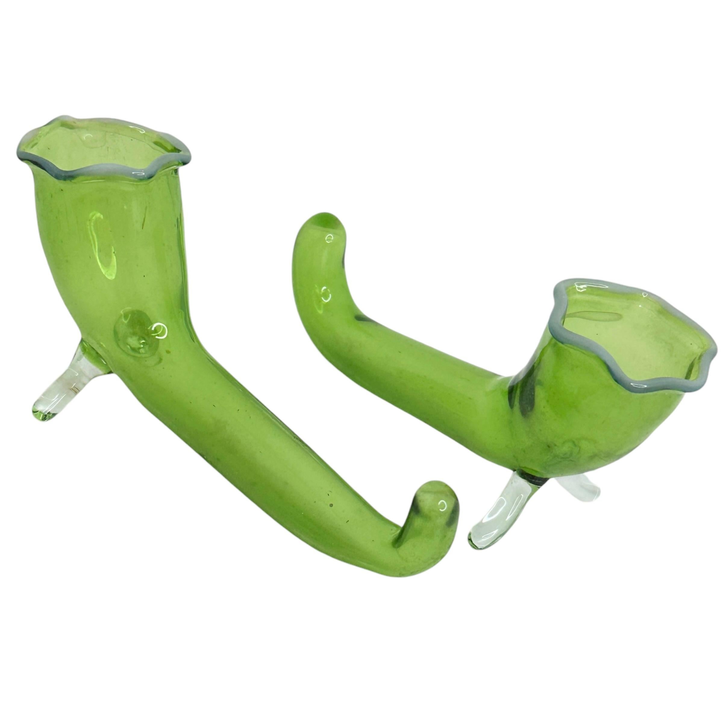 Art Deco 2 Bimini glass flower holder vases and flatware rest, Austria Table Decoration For Sale