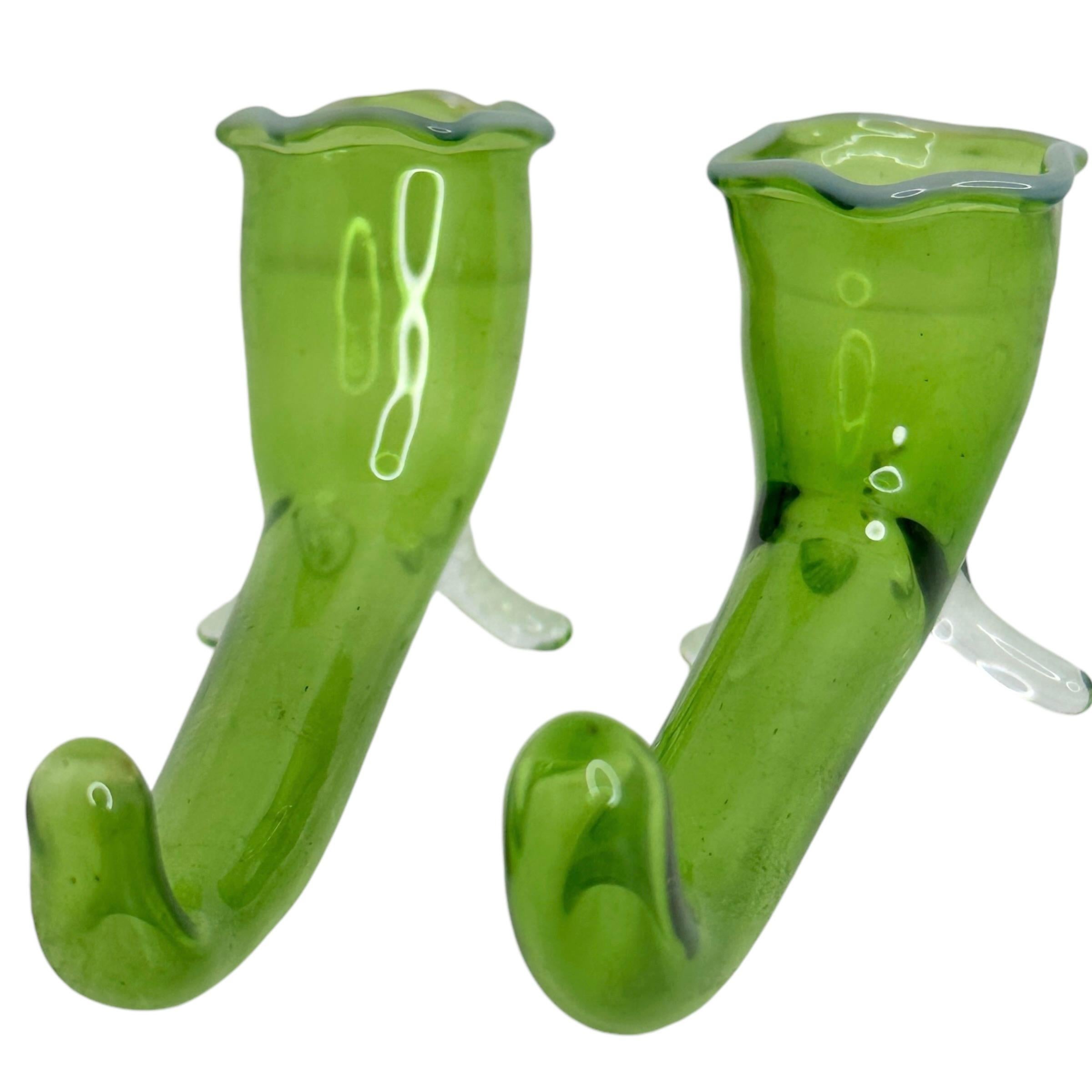 Hand-Crafted 2 Bimini glass flower holder vases and flatware rest, Austria Table Decoration For Sale