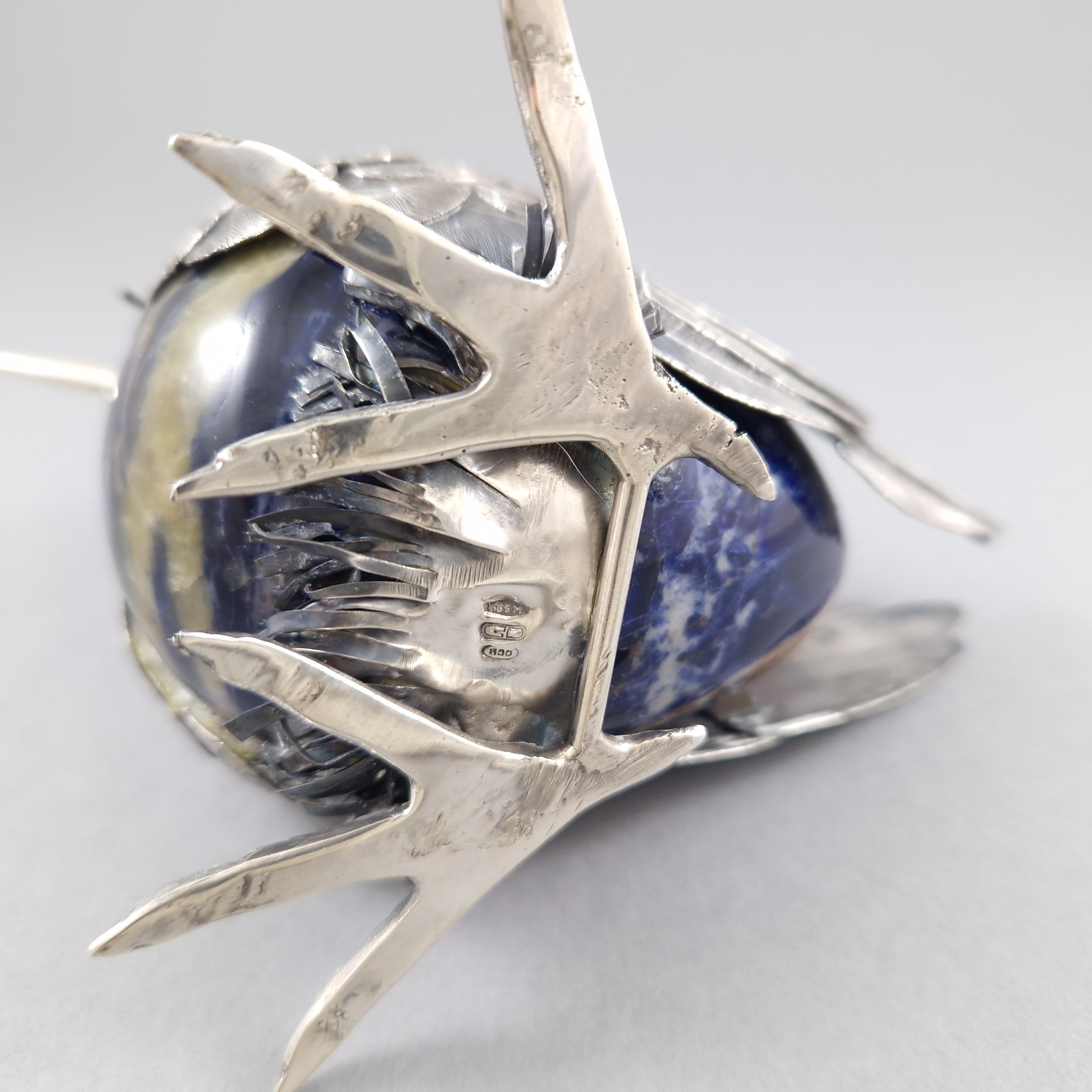 2 Birds in Rose Quartz, Lapis Lazuli & Sterling Silver by De Vecchi 6