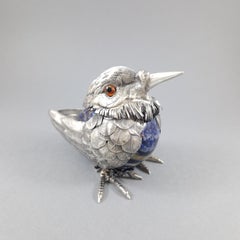 2 Uccelli in quarzo rosa, lapislazzuli e argento sterling di De Vecchi