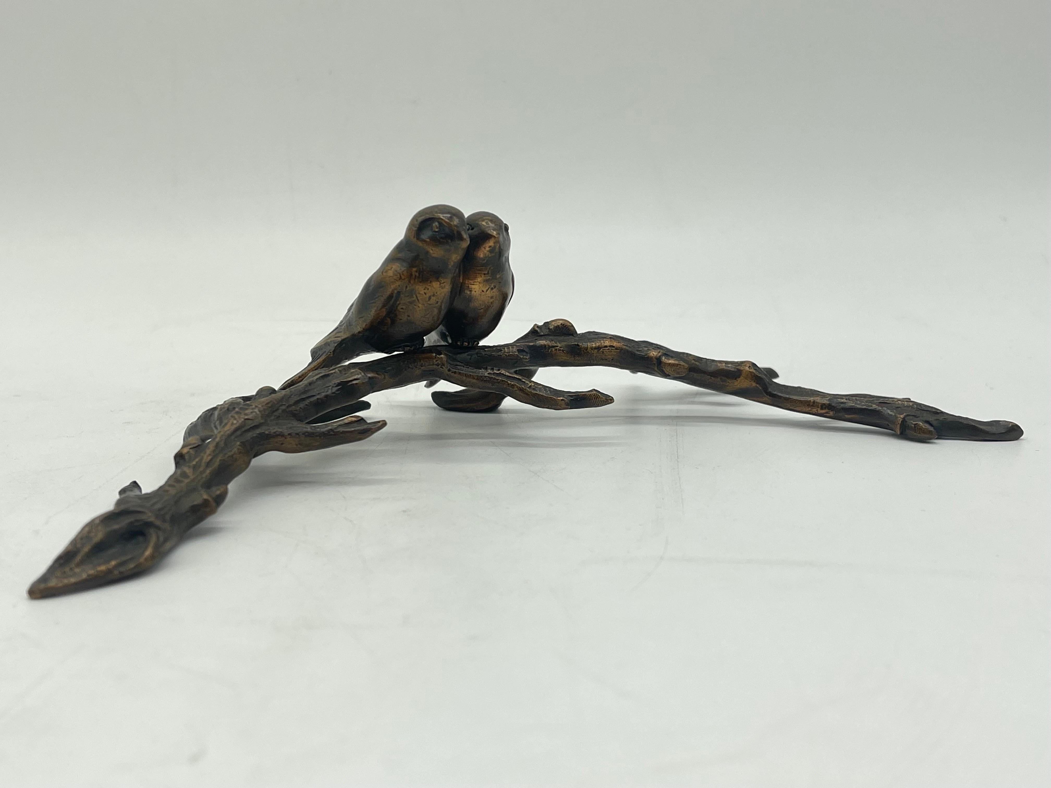 2 birds sitting on a branch Bronze Sculpture / Figure probably Germany In Good Condition For Sale In Berlin, DE