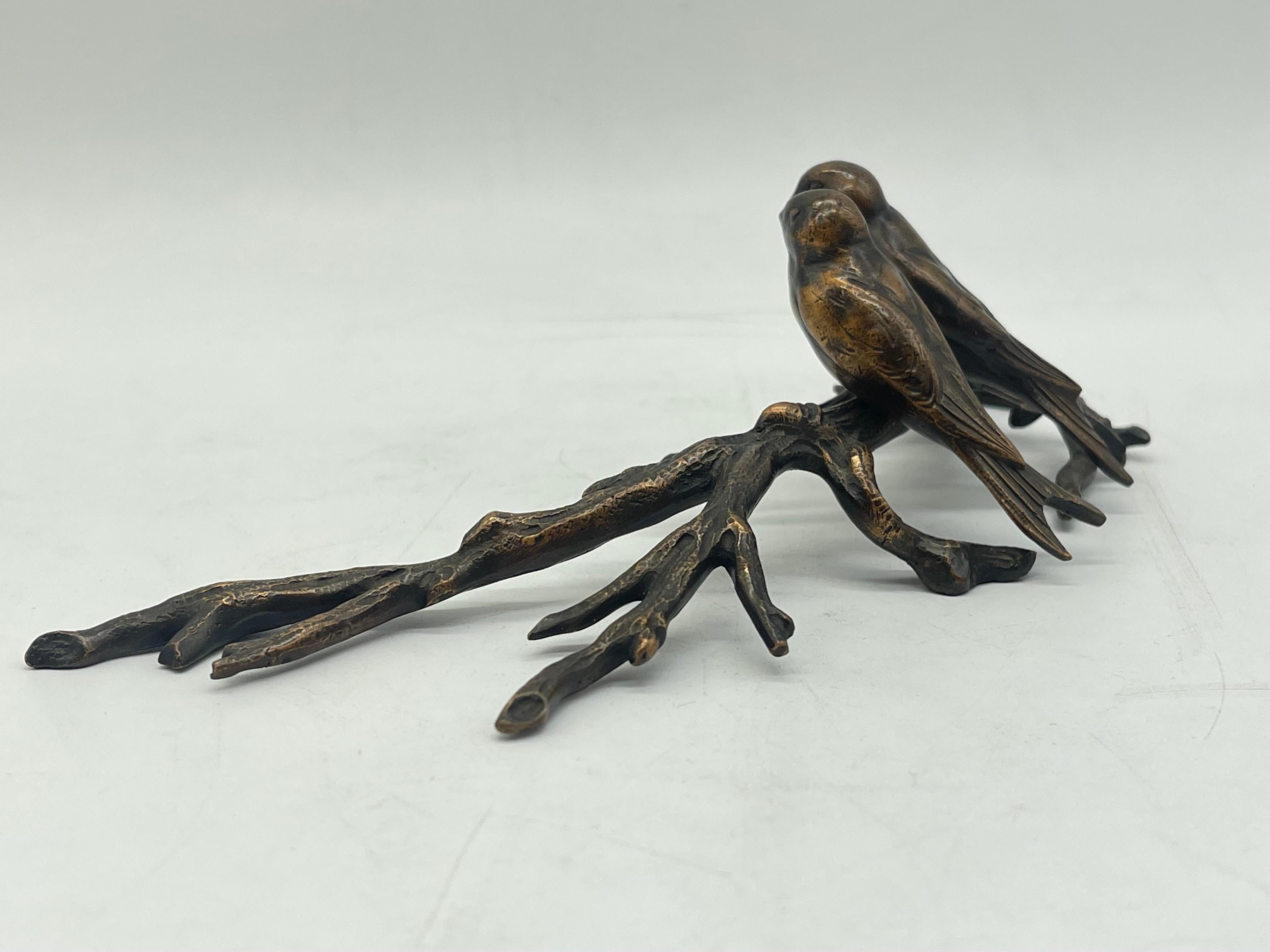 2 birds sitting on a branch Bronze Sculpture / Figure probably Germany For Sale 1