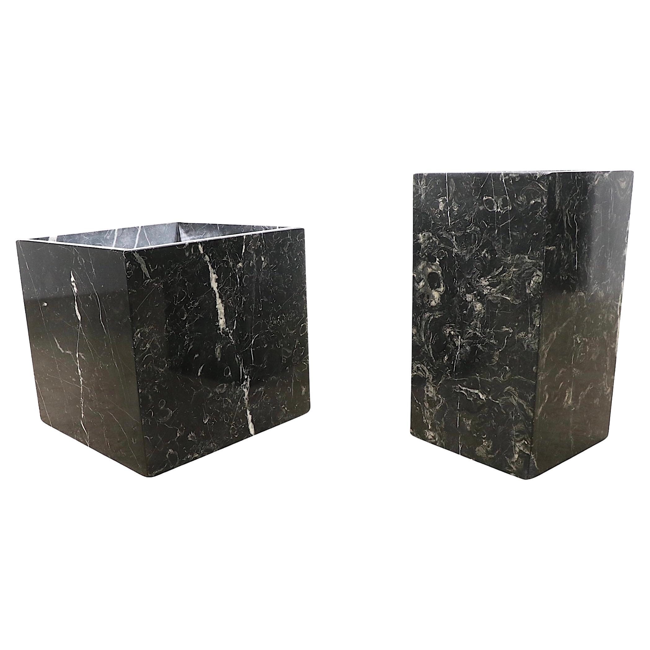 2 Black Marble Pedestal Bases Planters Table Bases c 1960/1970's For Sale