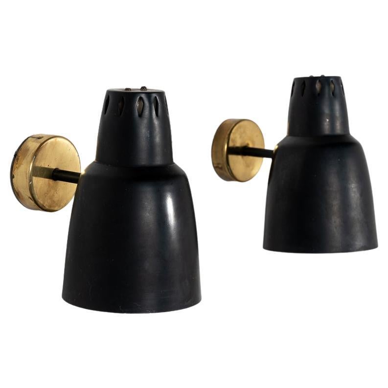 2 Black Metal and Gold Parscot French Lamps, 1950 For Sale