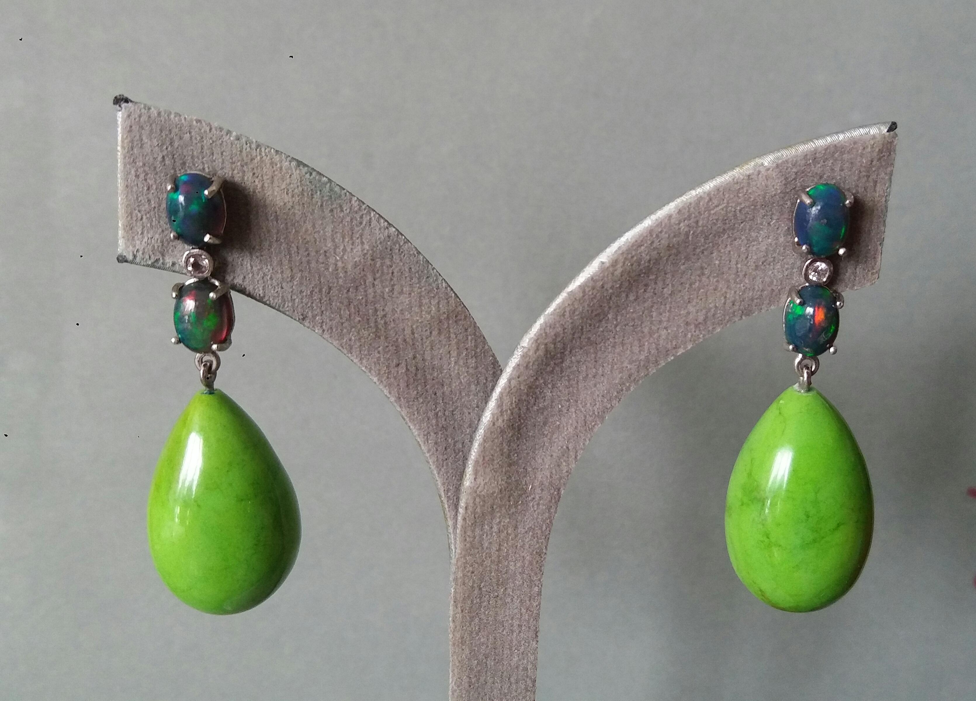 2 Black Opal Cabs 14k Gold Diamonds Green Turkmenistan Turquoise Drops Earrings For Sale 6