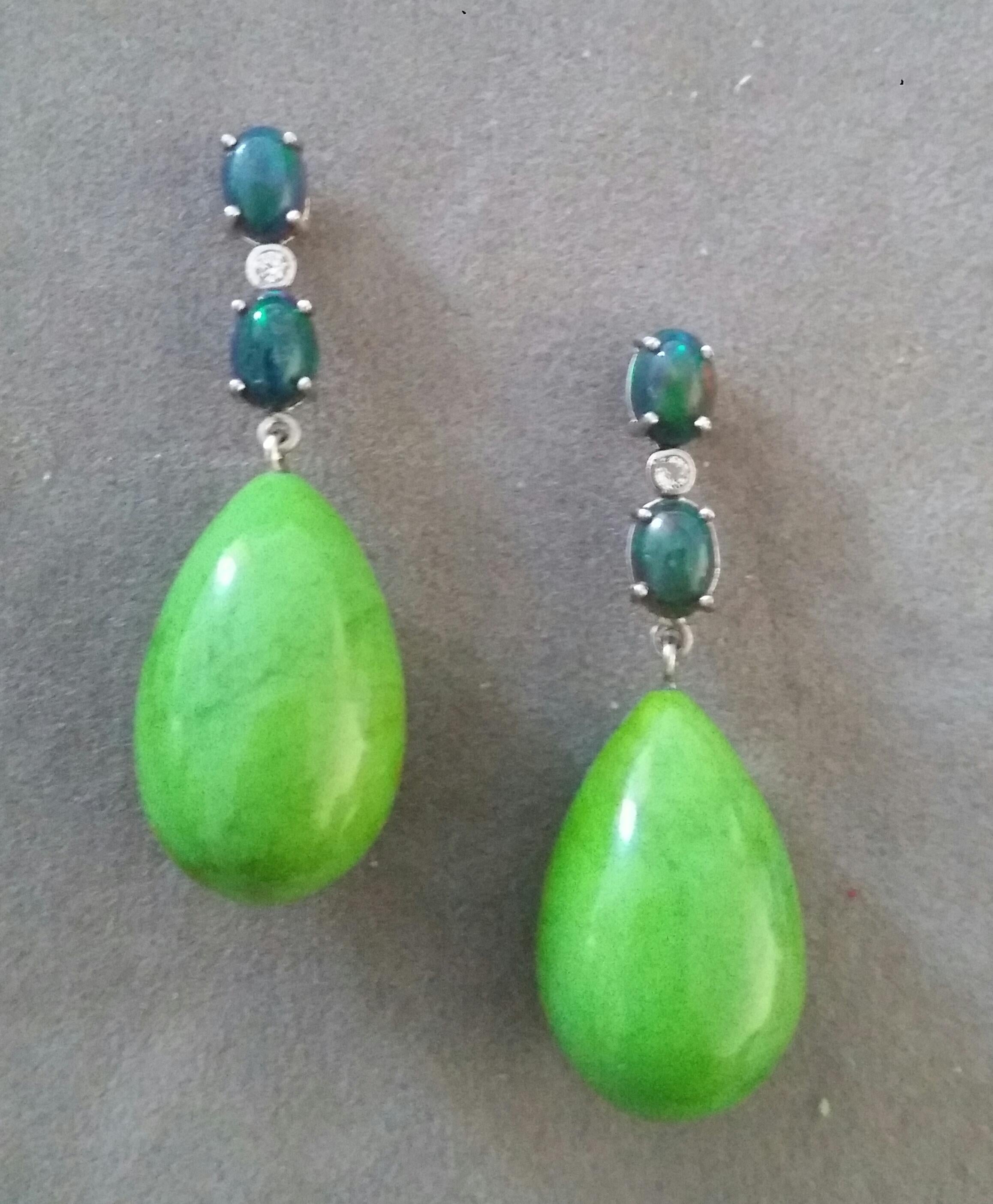 2 Black Opal Cabs 14k Gold Diamonds Green Turkmenistan Turquoise Drops Earrings For Sale 2