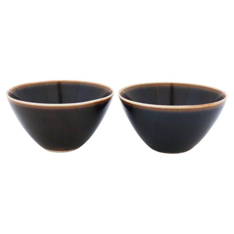 2 Black, Small Porcelain Bowls, Rörstrand, Mid Century Vintage For Sale at 1stDibs