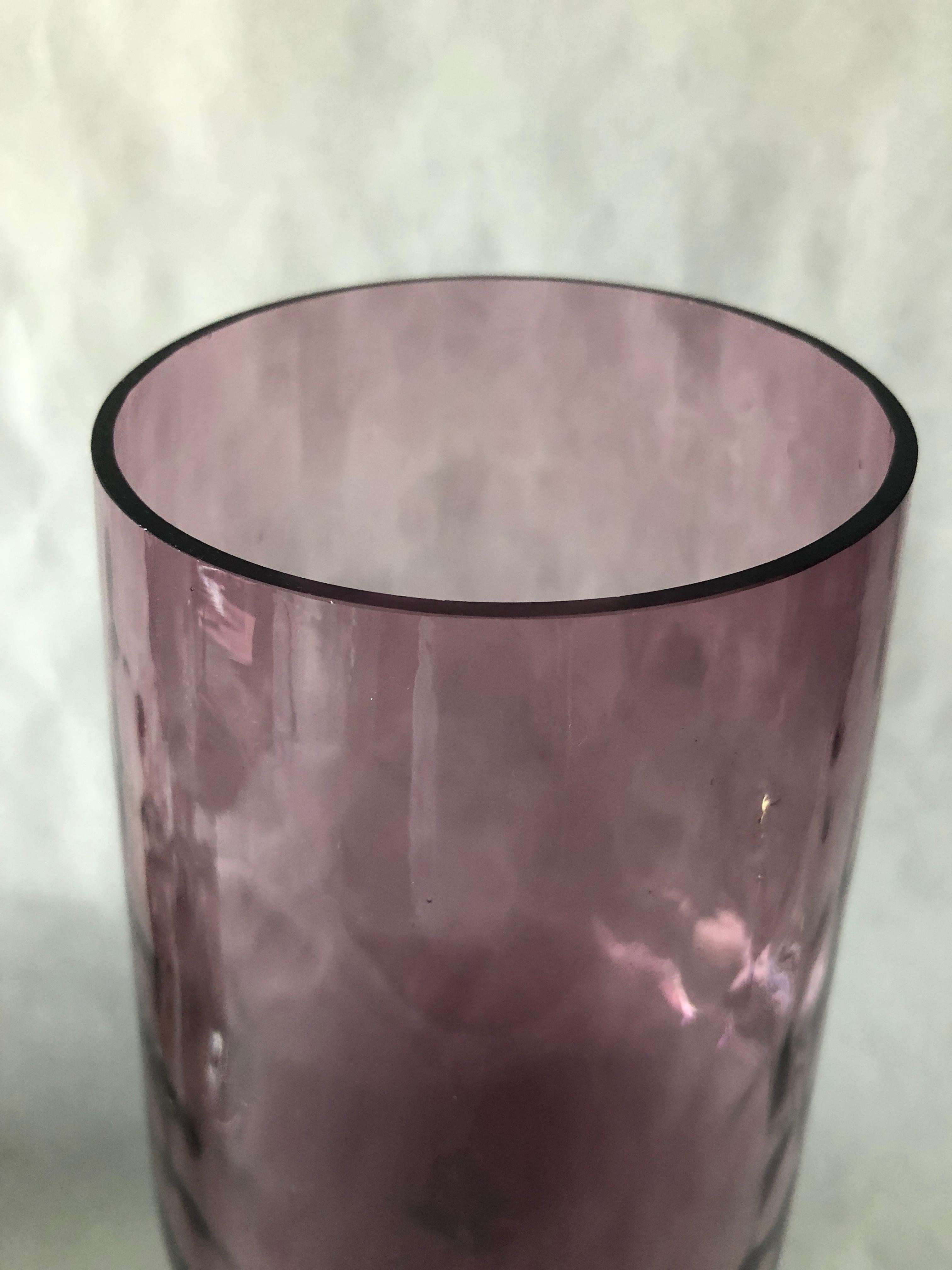 2 Blown Pink & Purple Over-Sized Glass Brandy Snifters/Vases with Braided Stems For Sale 4