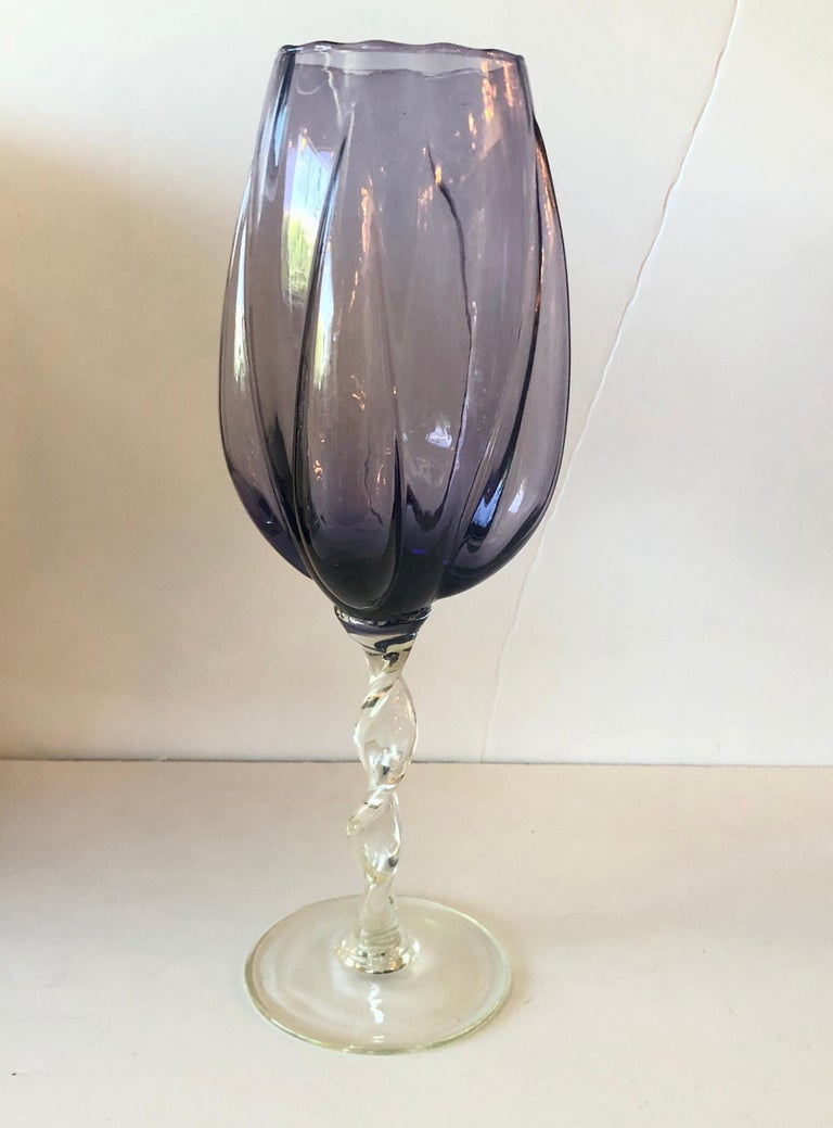 2 Blown Pink and Purple OverSized Glass Brandy Snifters/Vases with