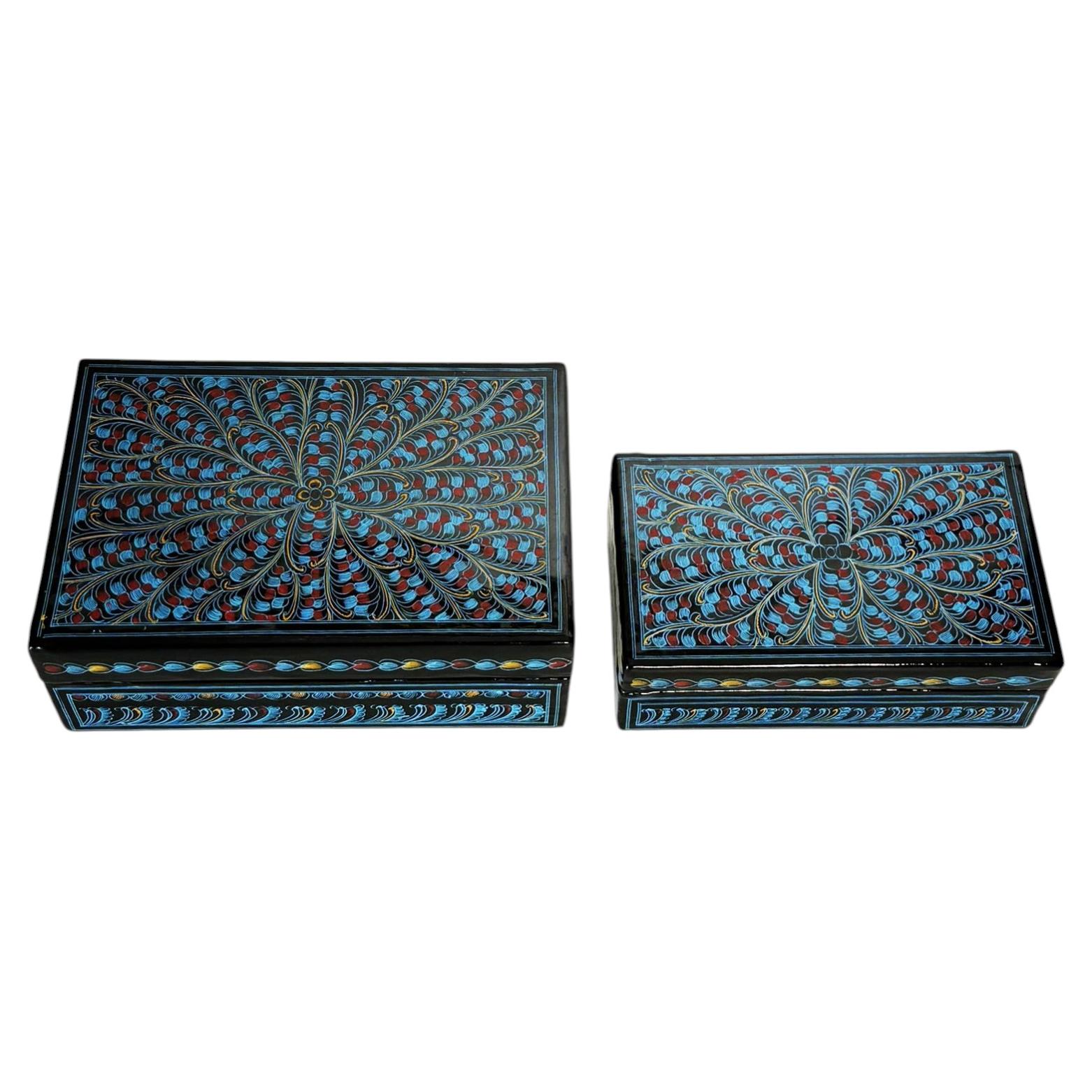 2 Blue Nesting Boxes in lacquered wood, France, 1970 For Sale