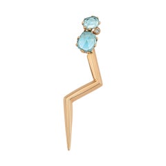 2 Blue Topaz Lightning Earring with White Diamond 'Single' in 14 Karat Rose Gold