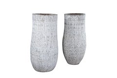 2 Bohemian Carved Palm Tree Trunk Planters Boho Chic Sculptural Vase Pair 40"