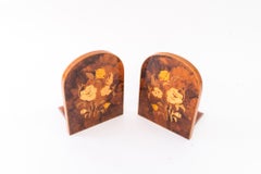2 Bookends polished wood with inlays around 1960s