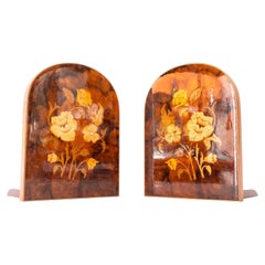 2 Bookends polished wood with inlays around 1960s
