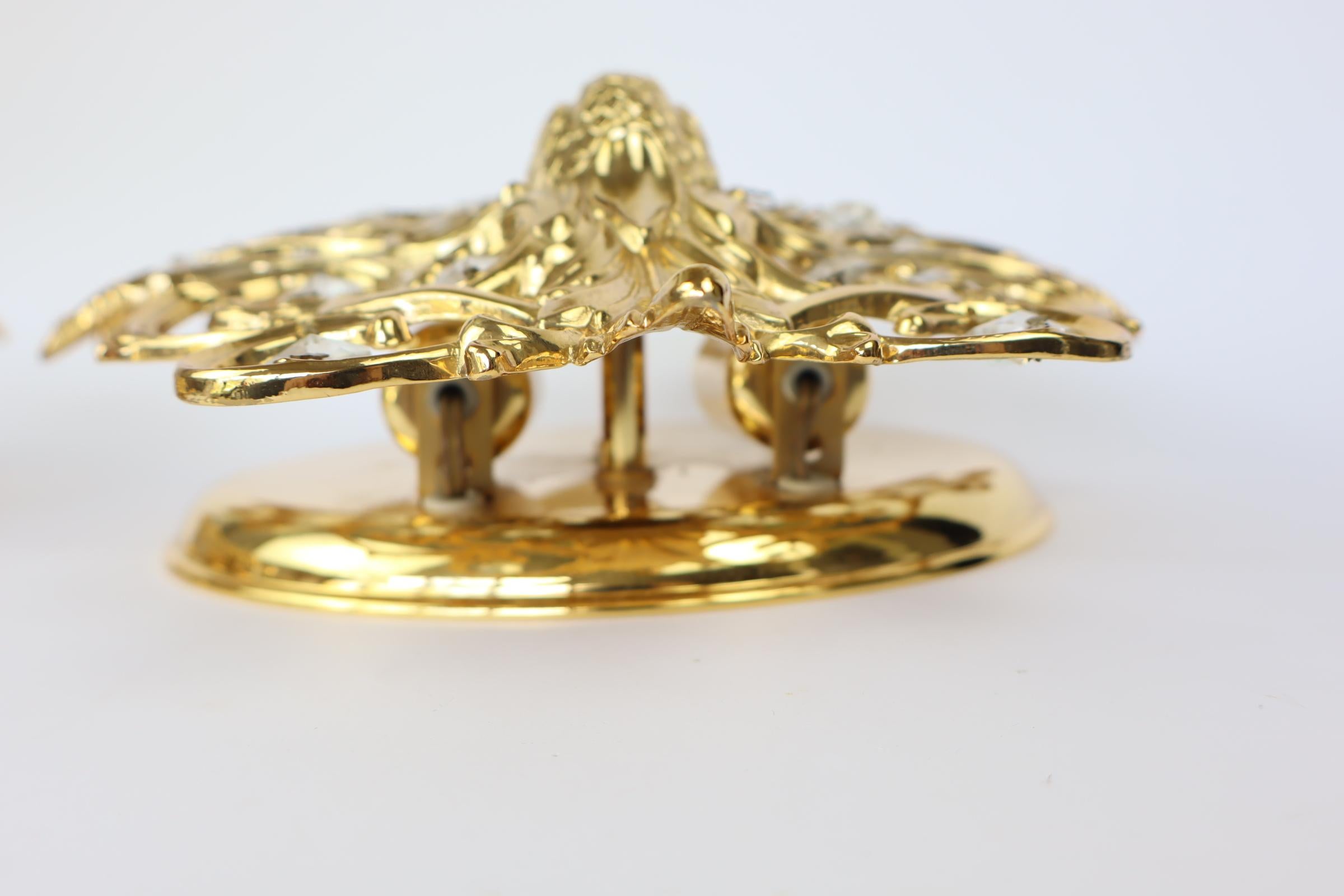 2 latón y cristal  Apliques de pavo real en estilo regencia de Hollywood en venta 3