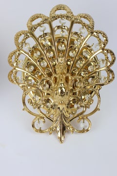 2 brass and glass  Peacock wall-sconces in Hollywood regency style