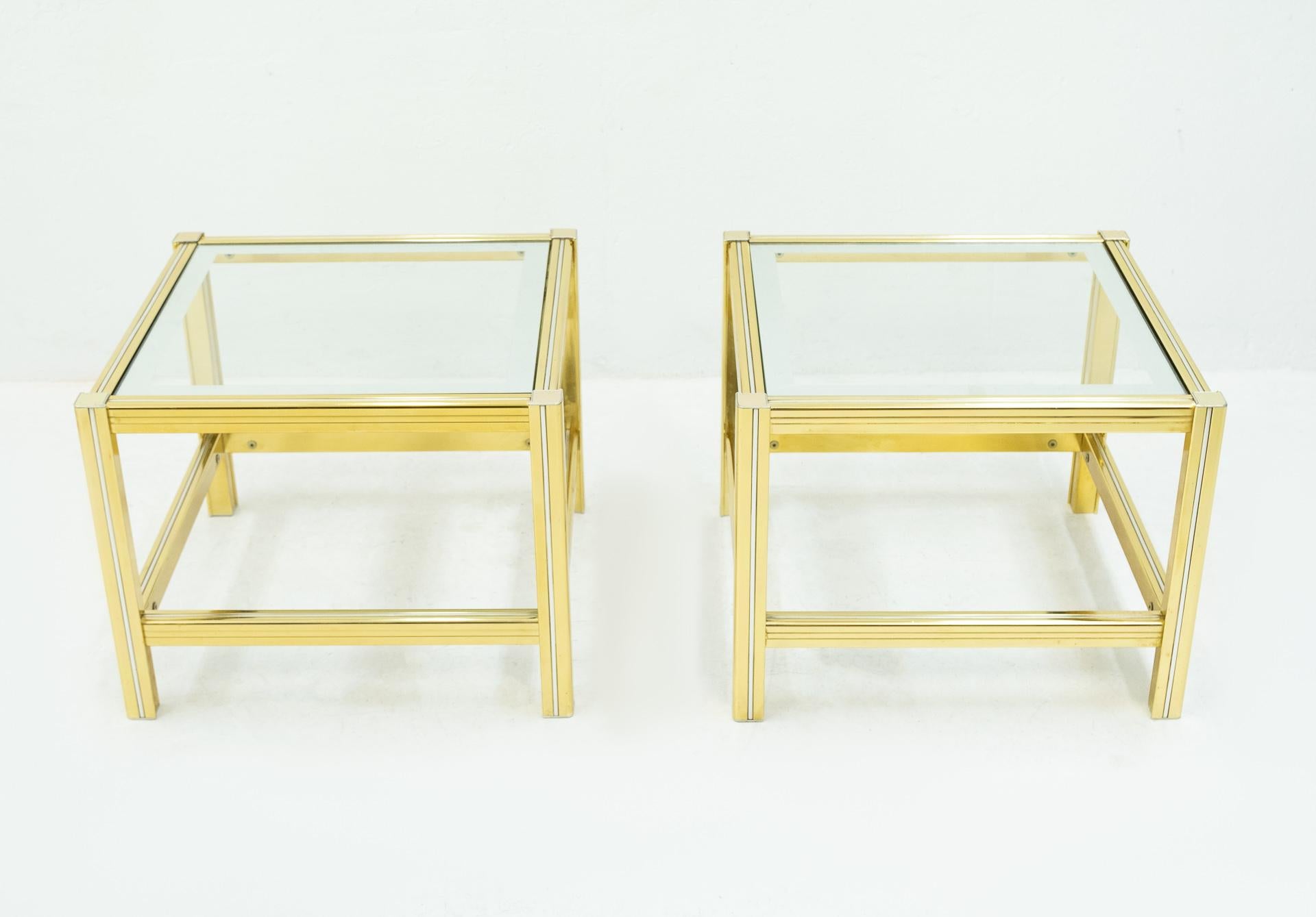 2 Brass and Glass Side Tables, France, 1970s For Sale 1