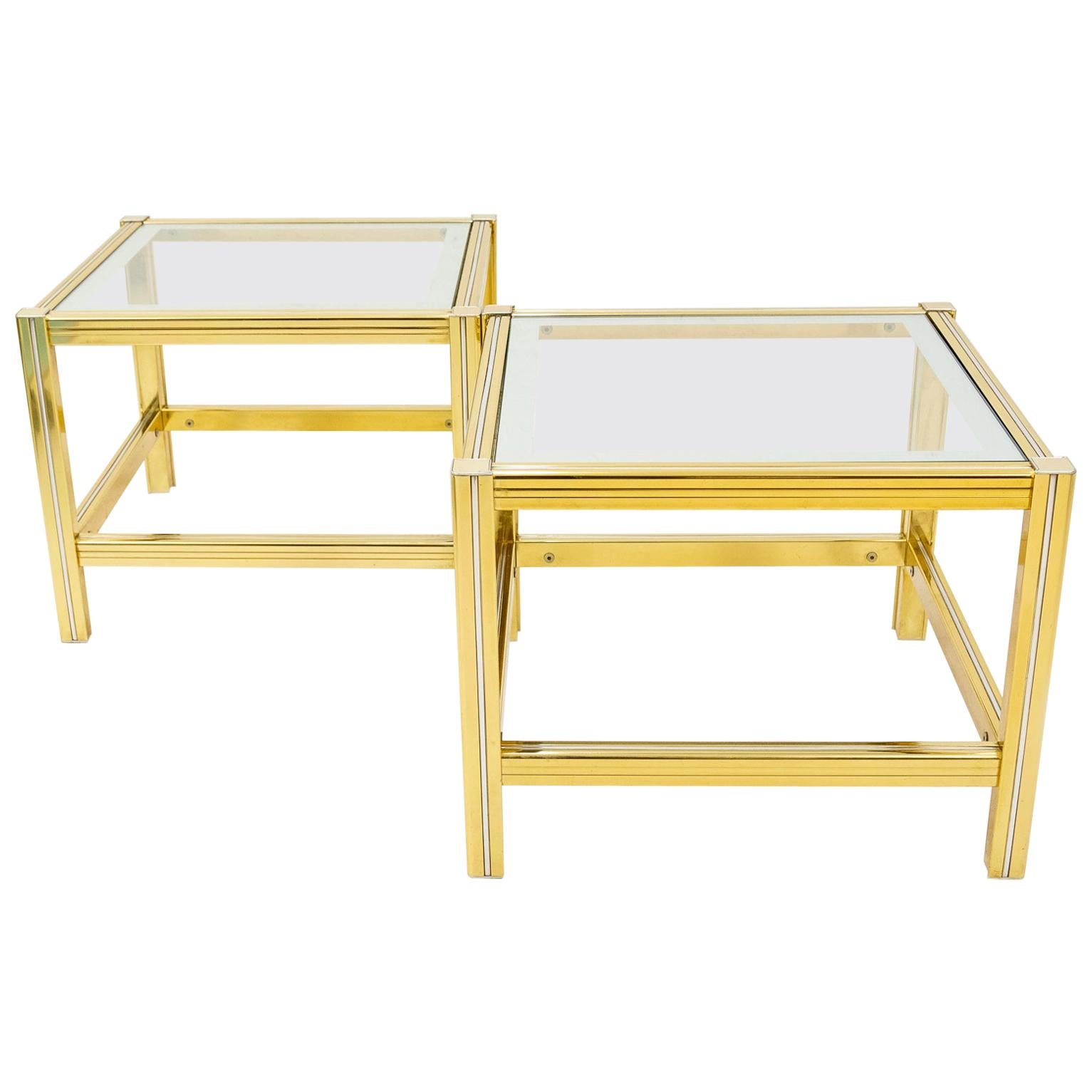 2 Brass and Glass Side Tables, France, 1970s