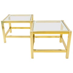 Retro 2 Brass and Glass Side Tables, France, 1970s