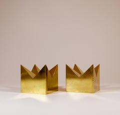 2 Brass Candlesticks- Crowns - Pierre Forsell - Skultuna