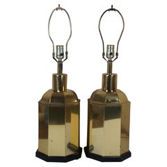 Retro 2 Brass Chinoiserie Hollywood Regency Octagonal Tea Caddy Canister Table Lamps
