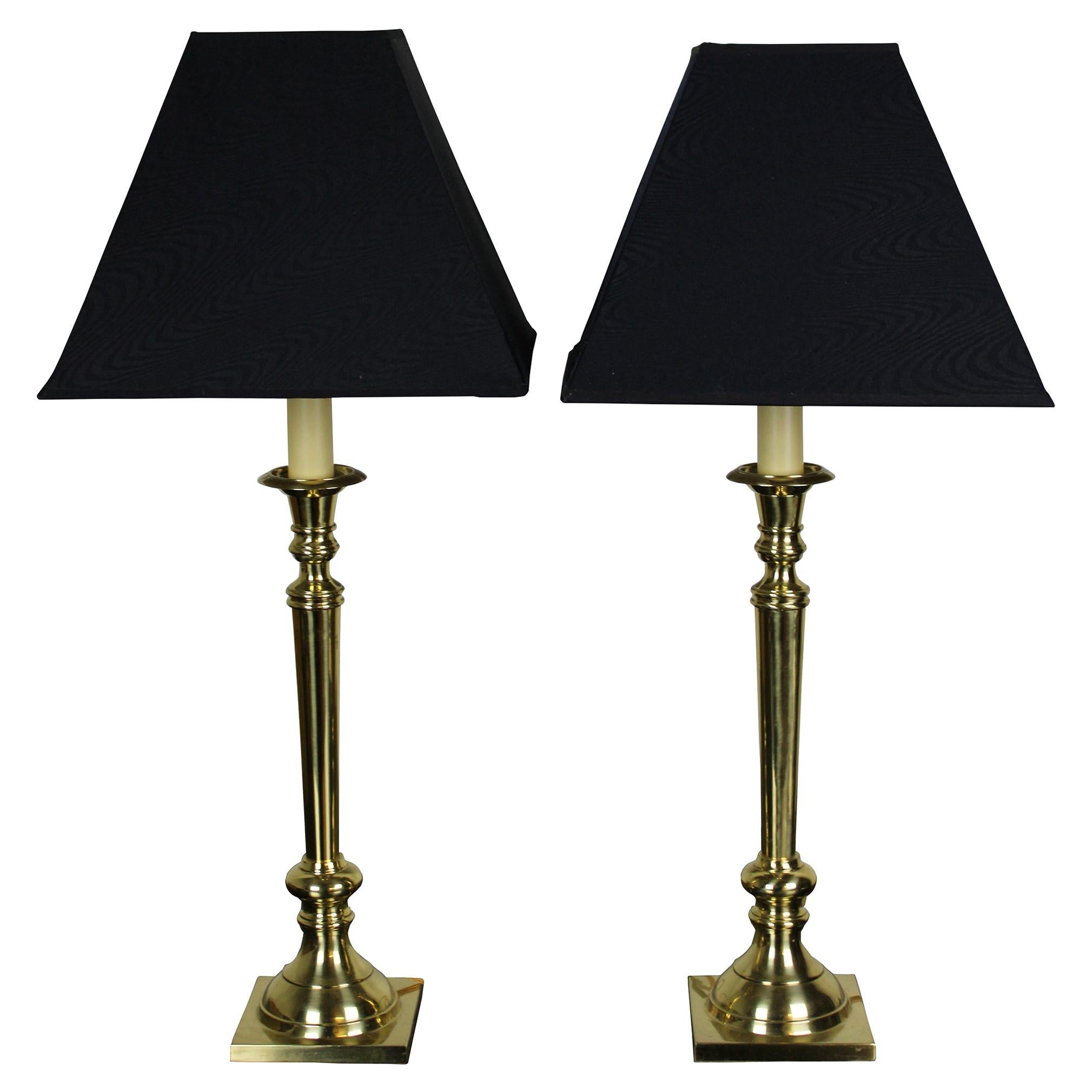 2 Brass Hollywood Regency Style Candlesticks Table Lamps Vintage Pair