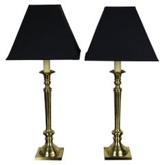 2 Brass Hollywood Regency Style Candlesticks Table Lamps Vintage Pair