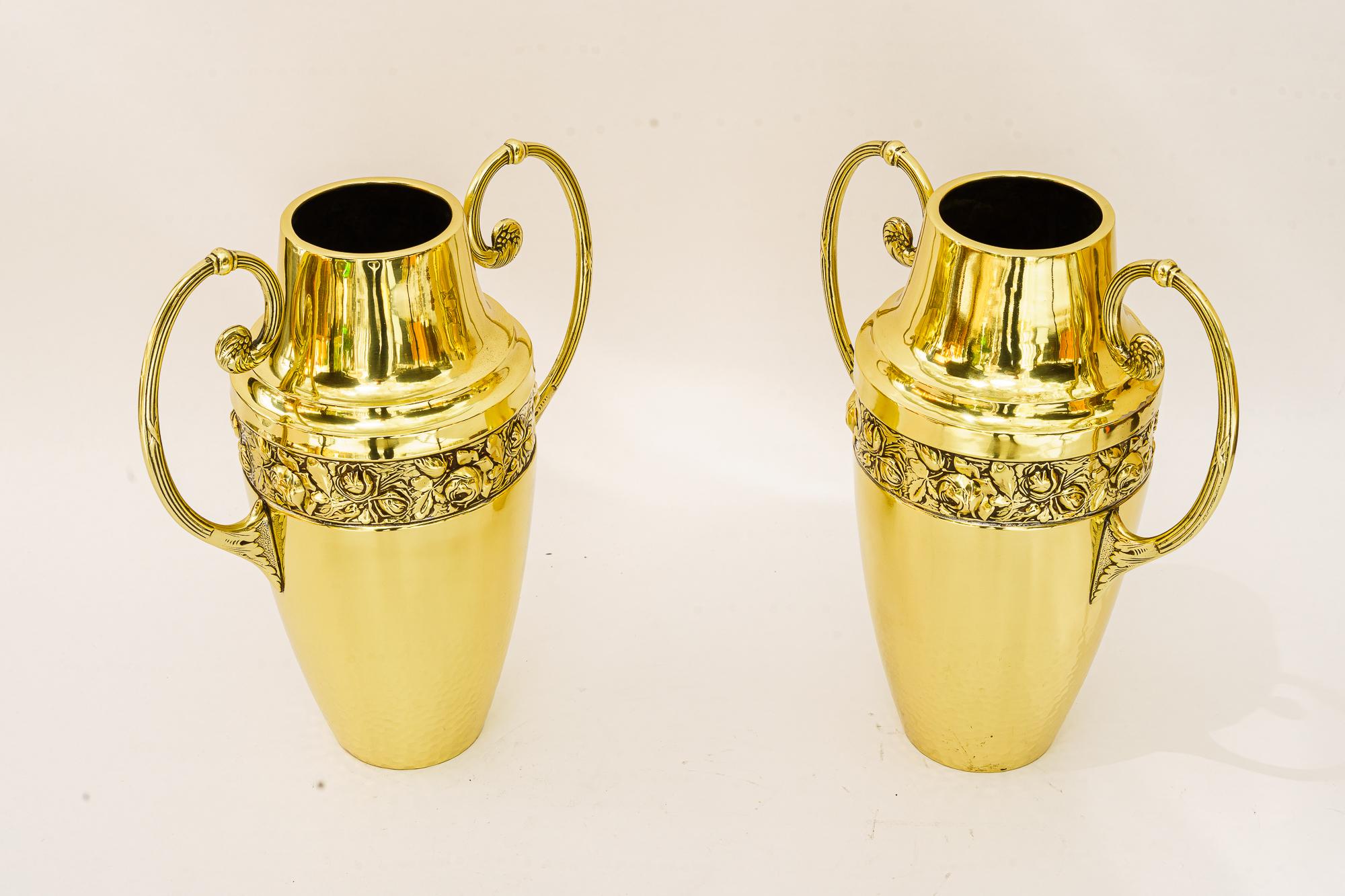 Jugendstil 2 Brass jugendstil vases vienna around 1908 For Sale