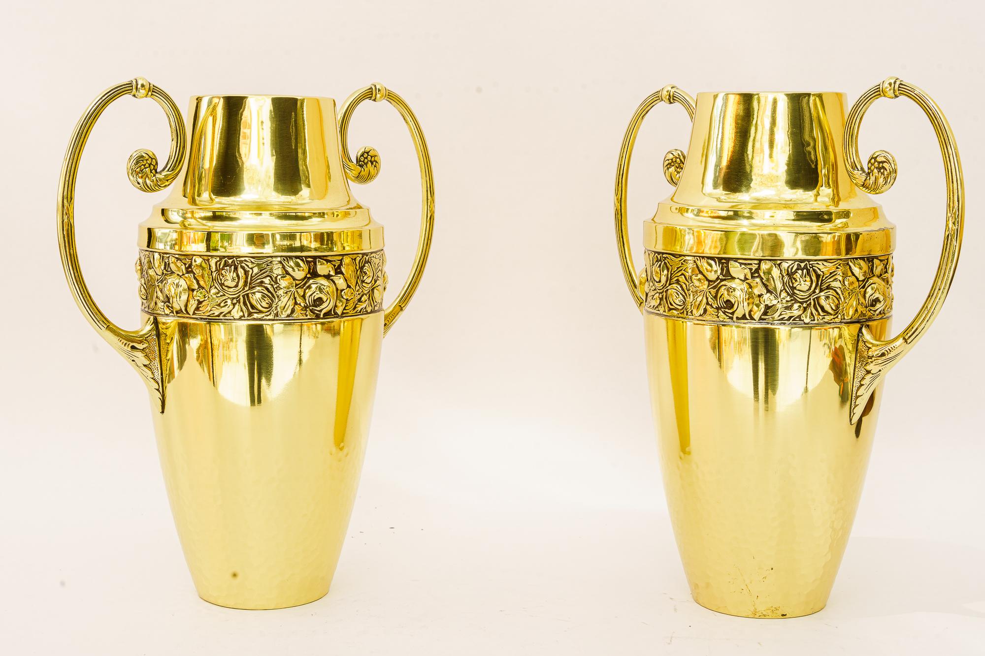Austrian 2 Brass jugendstil vases vienna around 1908 For Sale