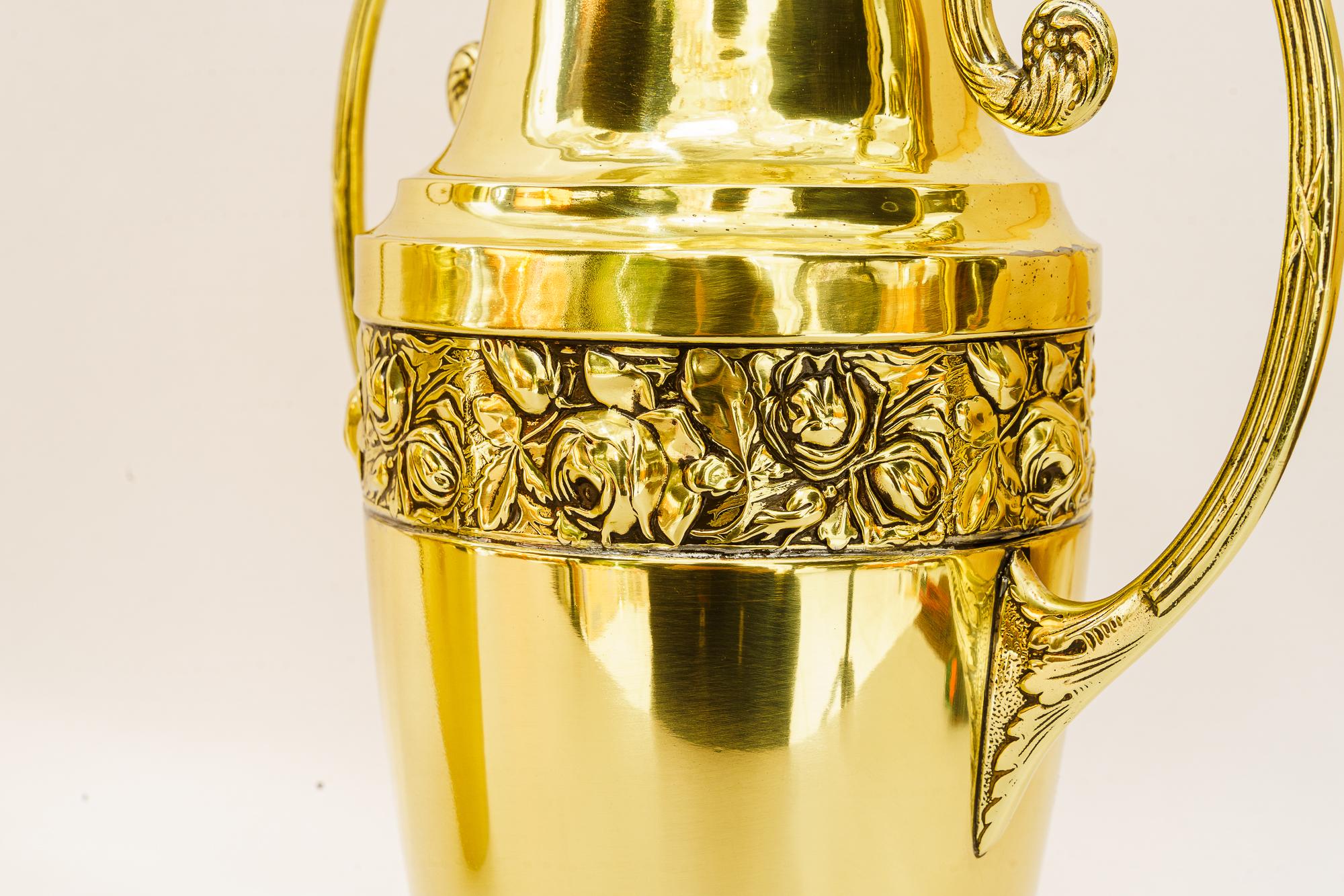 Lacquered 2 Brass jugendstil vases vienna around 1908 For Sale