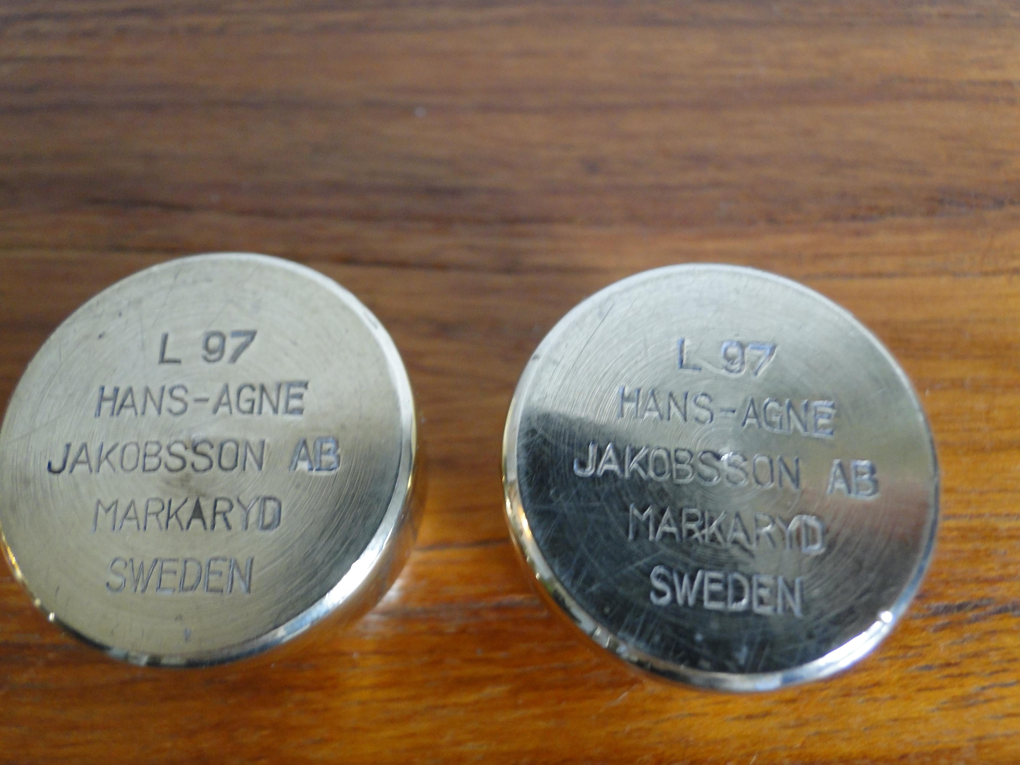 Swedish Hans Agne Jakobsson for Markaryd 2 Brass Model L97 Candlesticks  Sweden