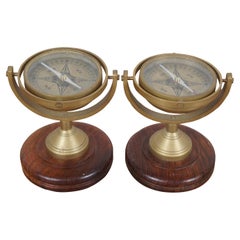 2 Brass Nautical Maritime Swivel Gimbal Ship Compass on Wood Stand 5"