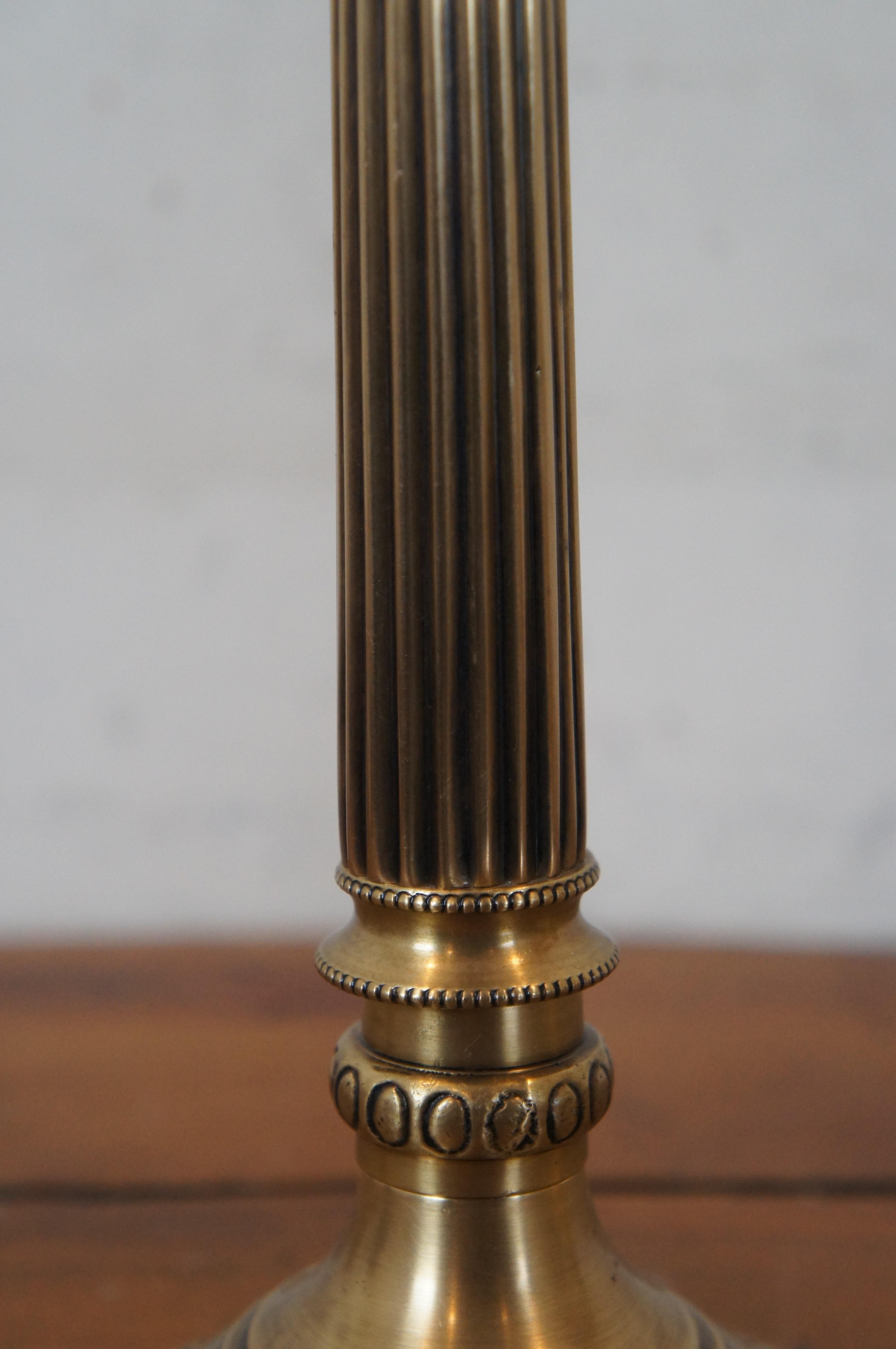 20th Century 2 Brass Neoclassical Fluted Column Star Band Candlestick Candle Holders 15”