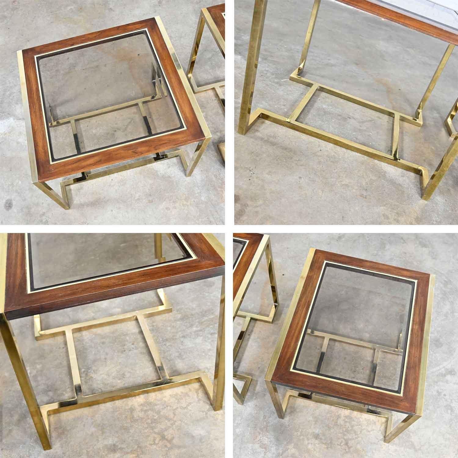 2 Brass Plated Wood & Glass End Tables by Thomasville Furn Style Milo Baughman For Sale 7