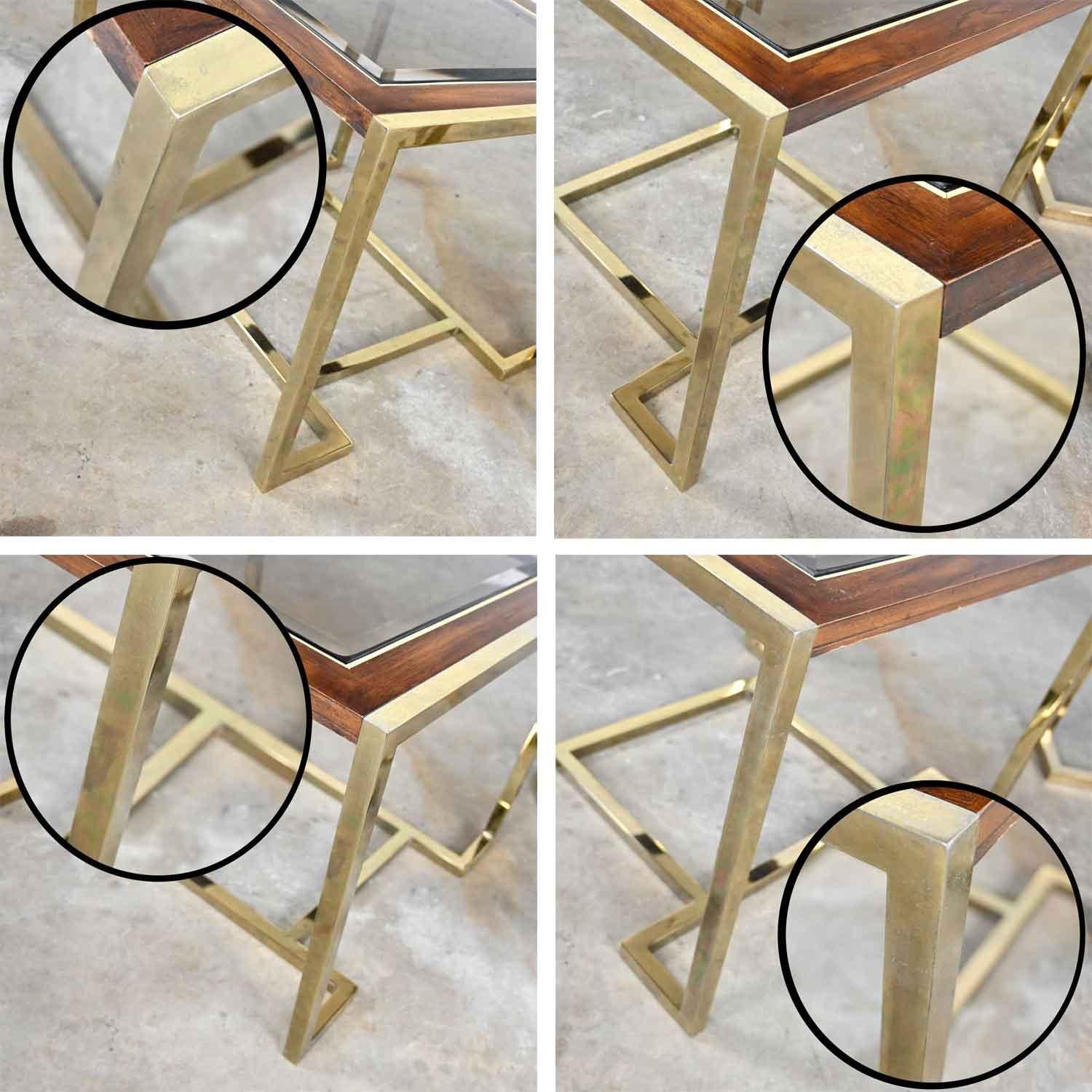 2 tables d'extrémité en bois plaqué laiton et verre de style Thomasville Furn de Milo Baughman en vente 9