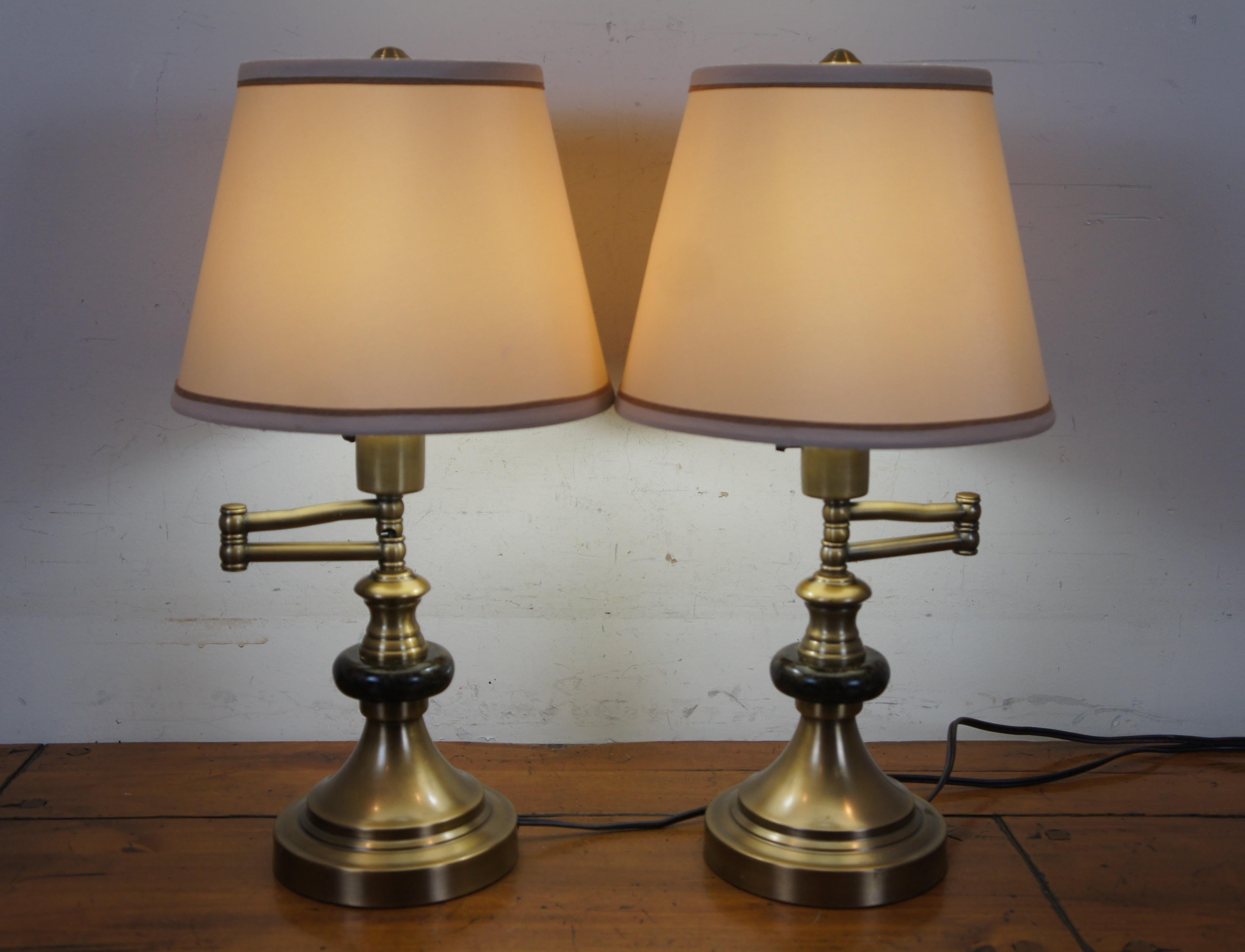 2 Brass Swing Swivel Arm Reading Library Lamps Imported by Fred Meyer 21