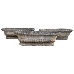 2 British Cast Stone Trough Planters / Jardinieres
