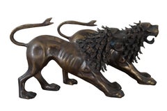 2 Bronze Chimera of Arezzo Mythological Guardian Lion Snake Figurines 11"
