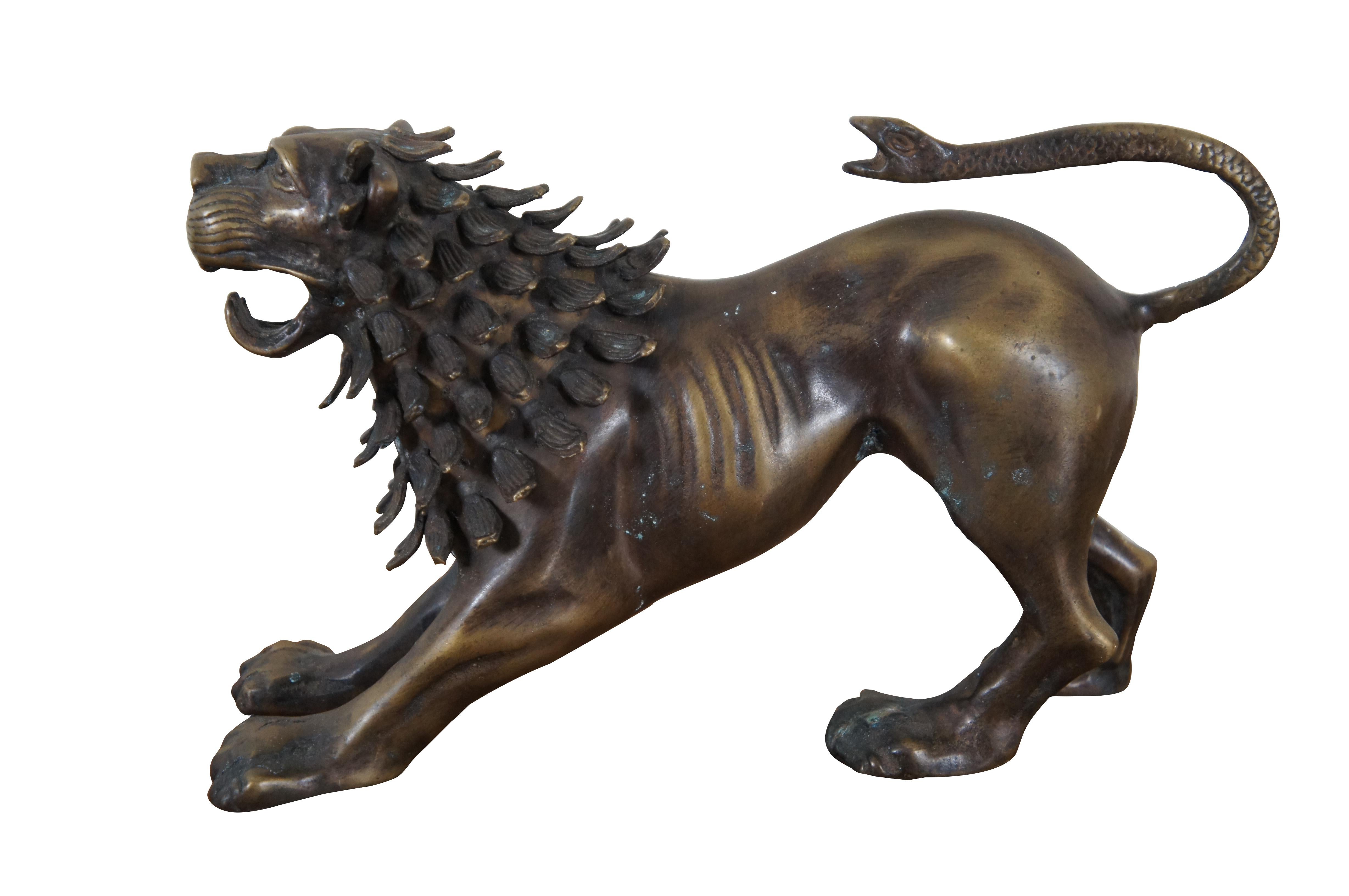 Classical Greek 2 Bronze Chimera of Arezzo Mythological Guardian Lion Snake Figurines 11